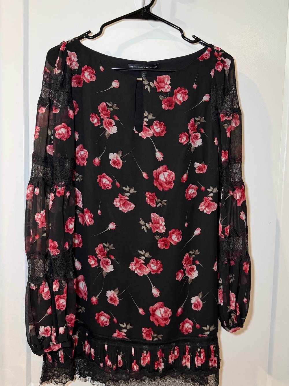 White House Black Market Black Floral Lace-Trim Mini Dress - Pink Roses